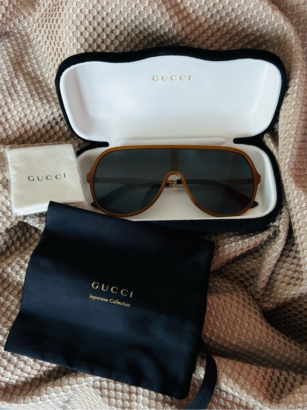 Gucci Brown Shield Sunglasses with Dark Lenses - Women's Designer